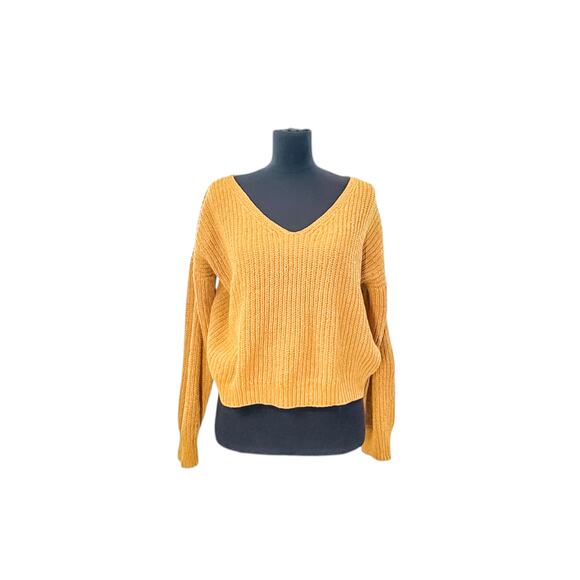 Hippie Rose Mustard Yellow Knit Cropped Sweater - Small - Picture 1 of 8